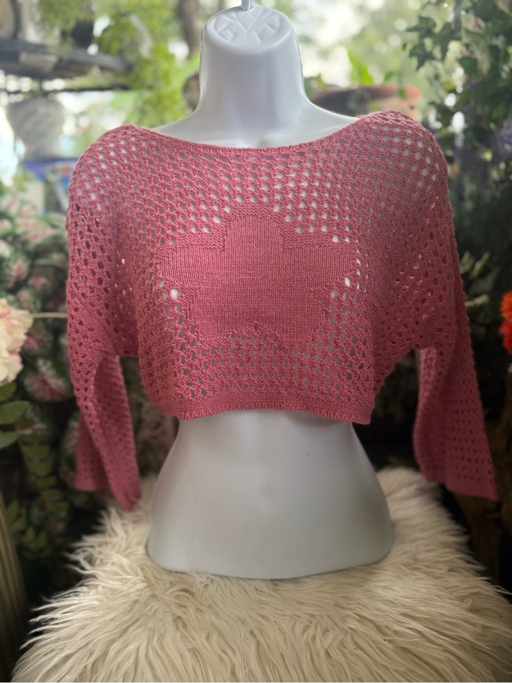 Crochet Knit Crop Top - Dusty Rose